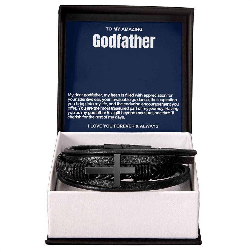 Godfather Men's Cross Vegan Leather Bracelet