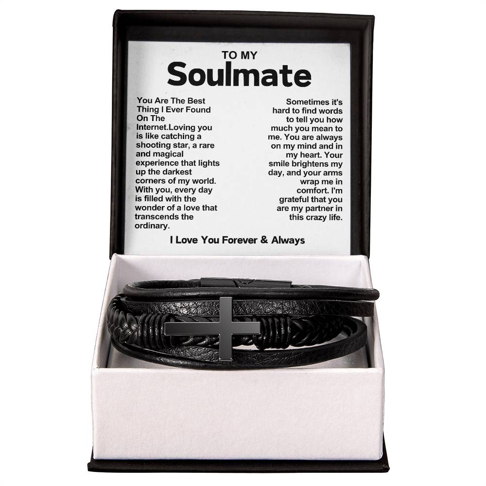 My Soulmate Cross Vegan Leather Bracelet- You Are The Best Thing I Ever Found On The Internet