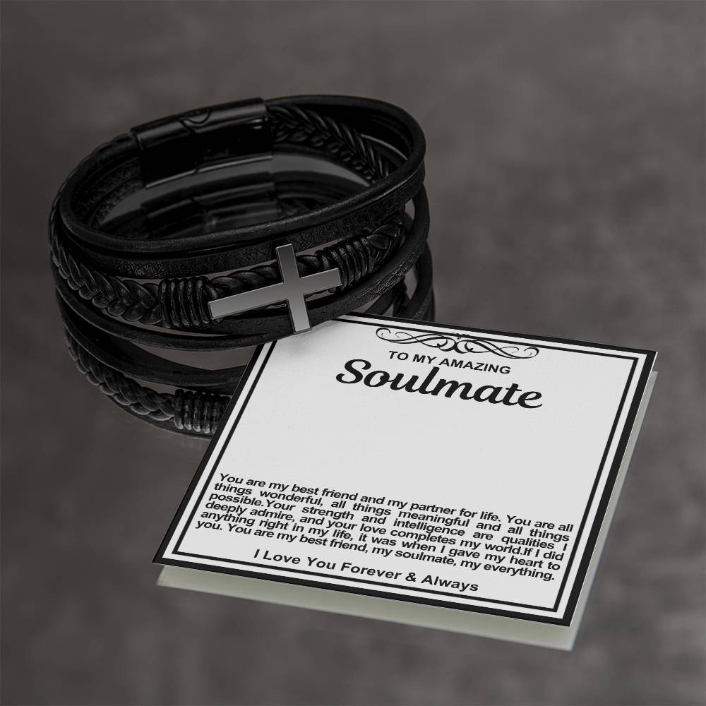 Men's Soulmate Cross Vegan Leather Bracelet