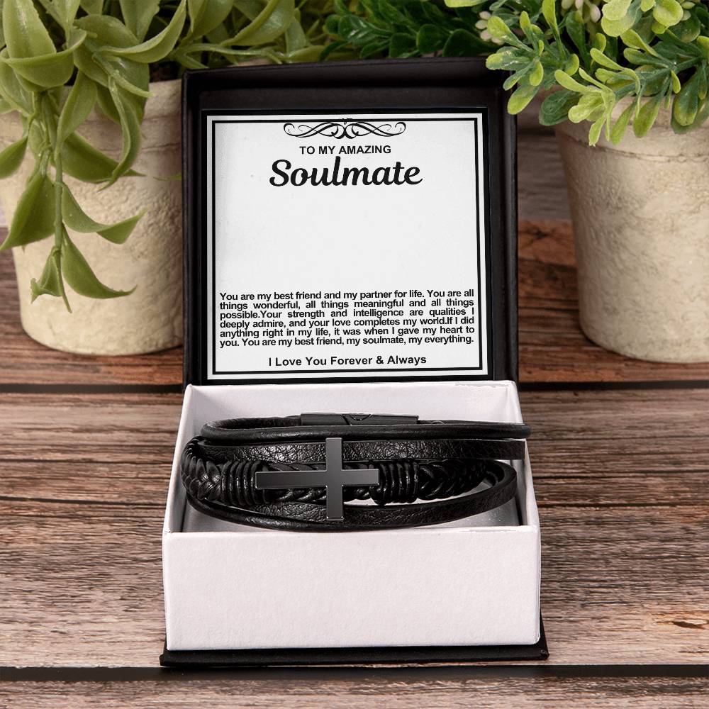 Men's Soulmate Cross Vegan Leather Bracelet