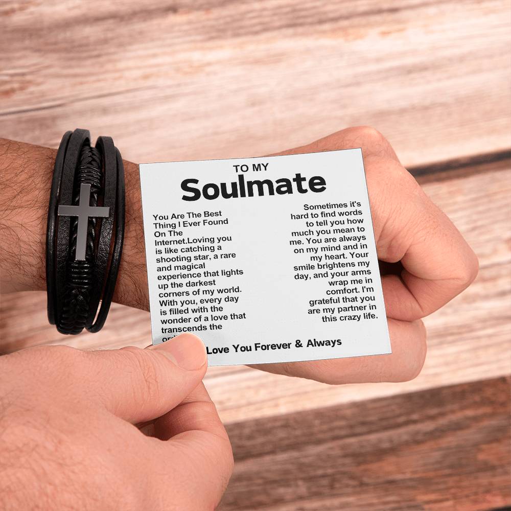 My Soulmate Cross Vegan Leather Bracelet- You Are The Best Thing I Ever Found On The Internet