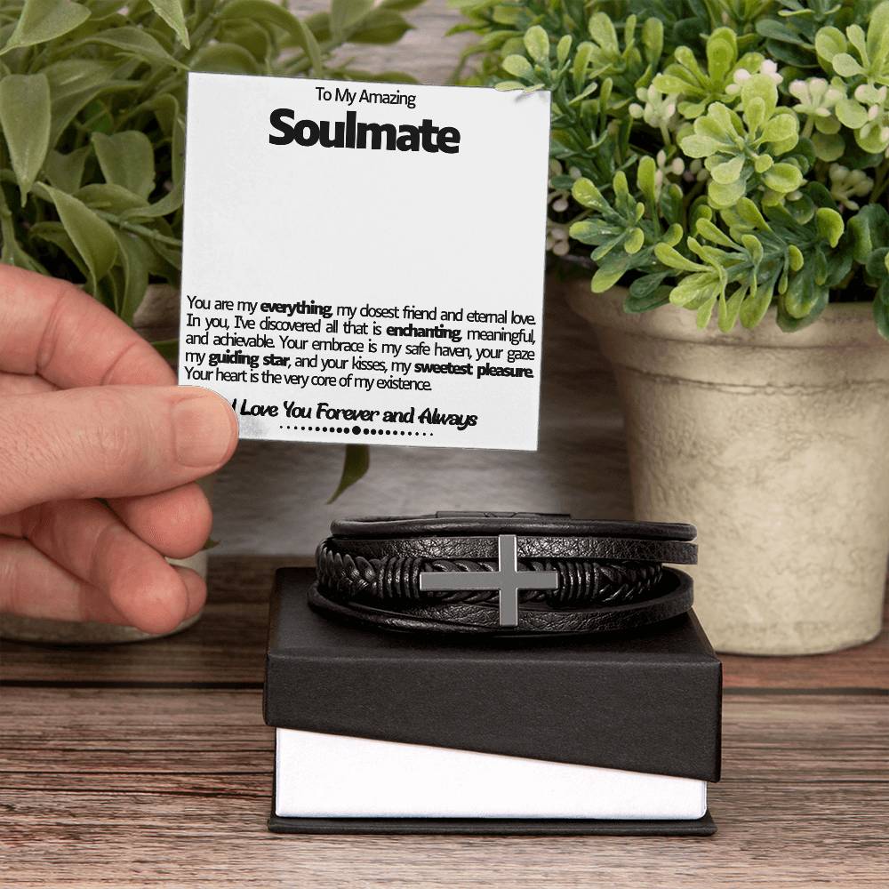 Soulmate Men's Cross Vegan Leather Bracelet