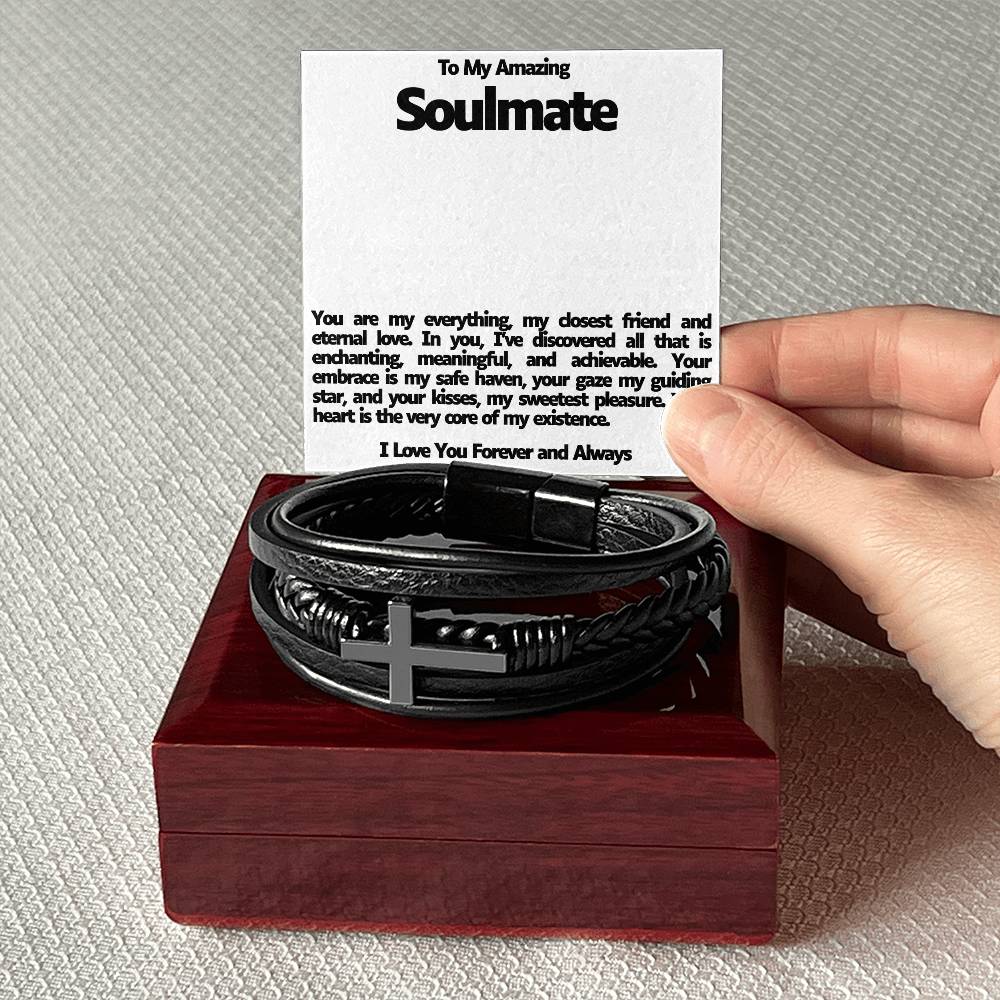 Soulmate Men's Cross Vegan Leather Bracelet