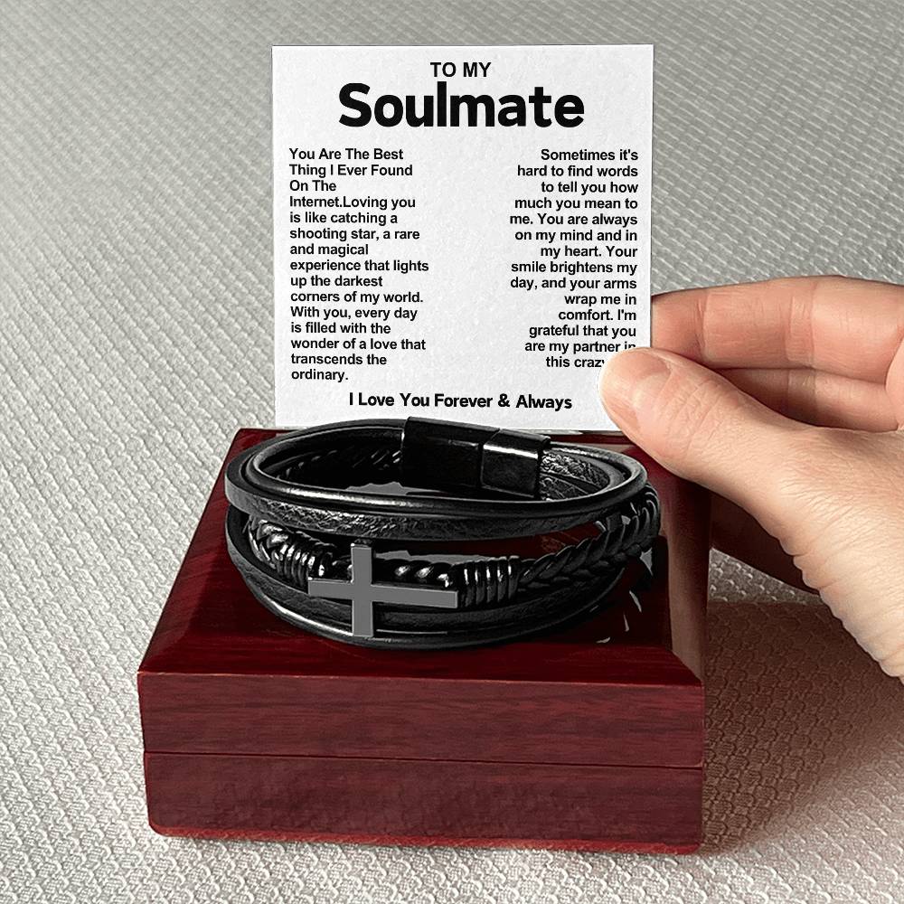 My Soulmate Cross Vegan Leather Bracelet- You Are The Best Thing I Ever Found On The Internet