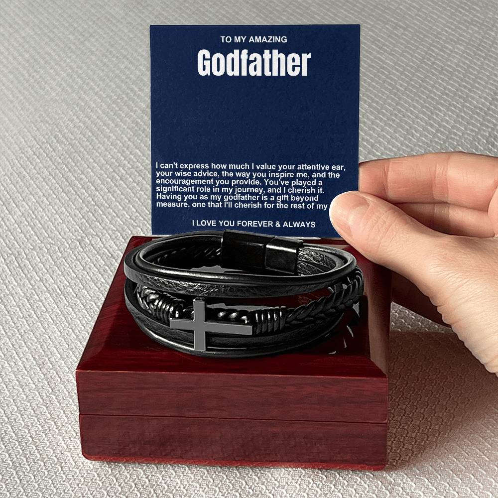 Godfather Men's Cross Vegan Leather Bracelet