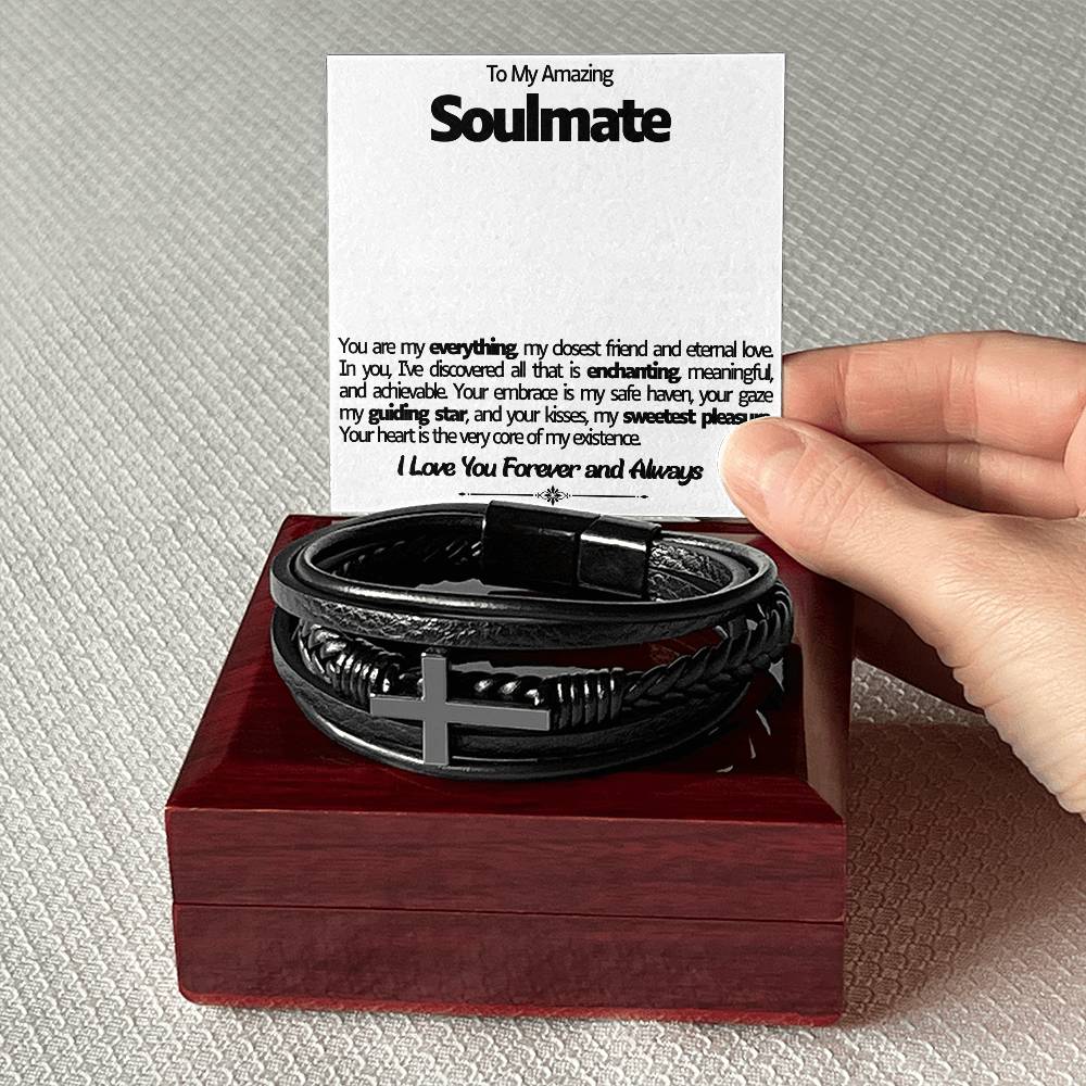 Soulmate Men's Cross Vegan Leather Bracelet