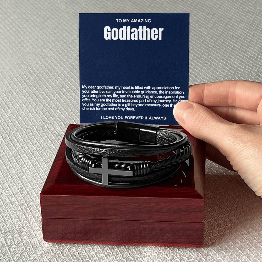 Godfather Men's Cross Vegan Leather Bracelet