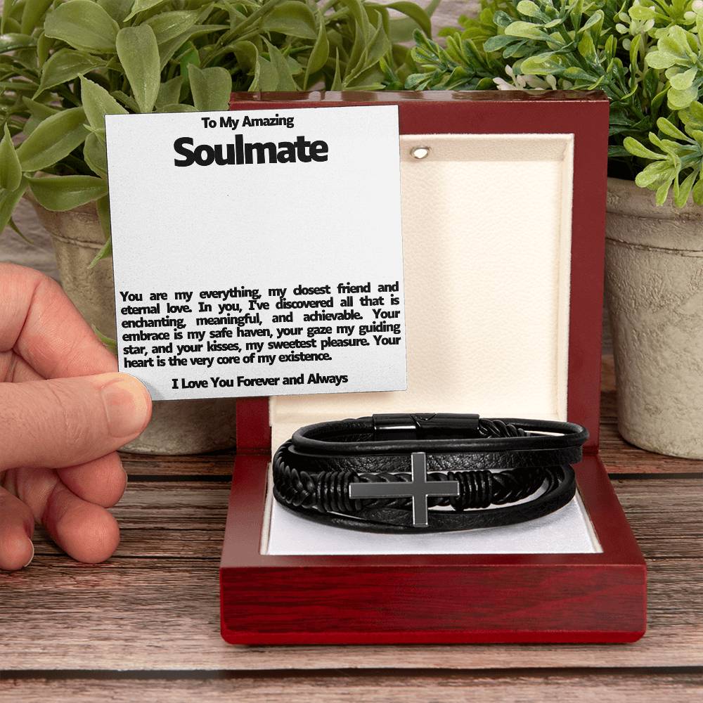 Soulmate Men's Cross Vegan Leather Bracelet