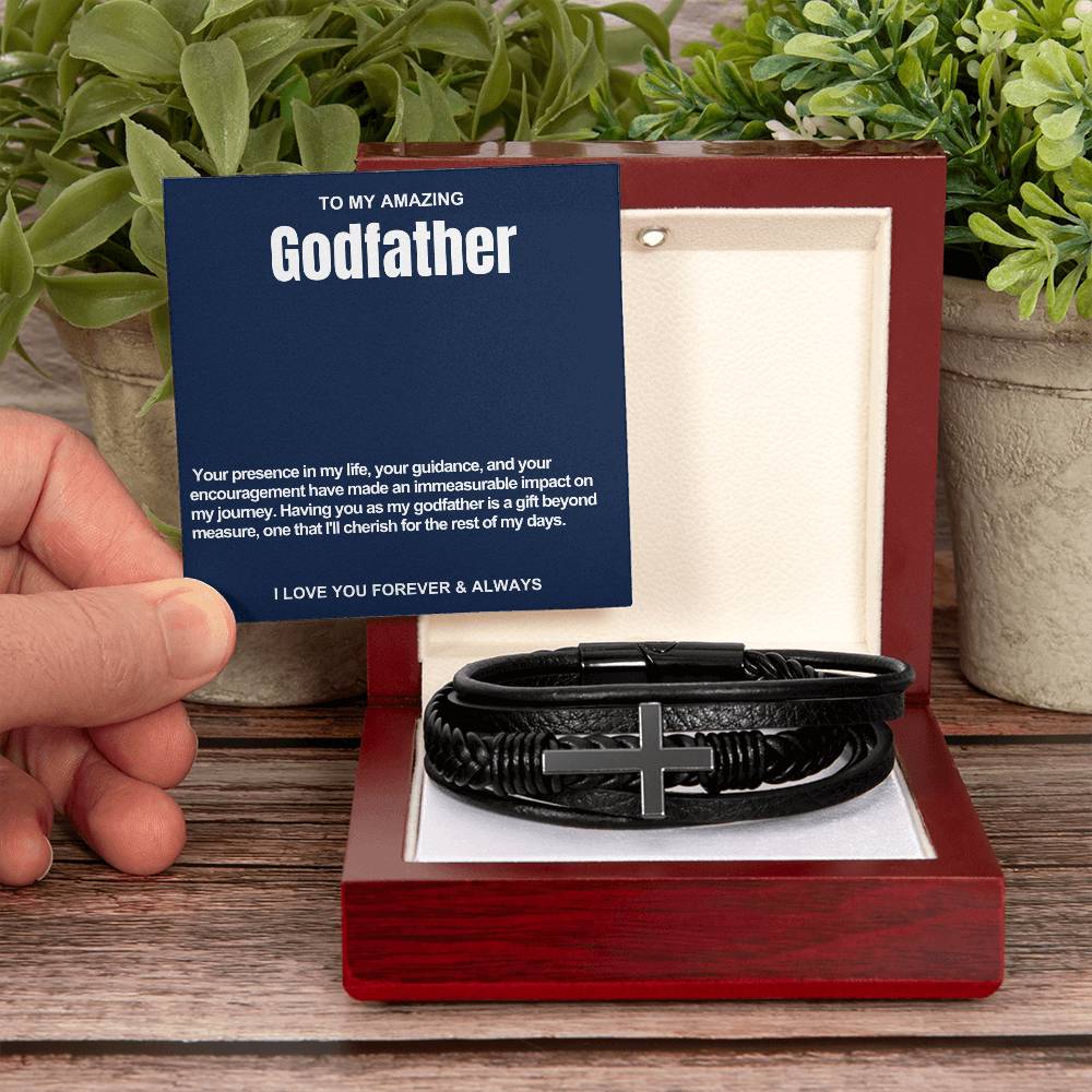 Godfather Men's Cross Vegan Leather Bracelet