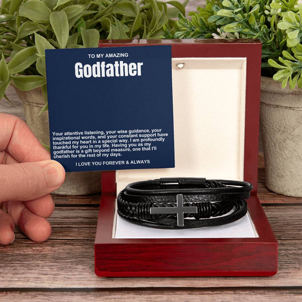 Godfather Men's Cross Vegan Leather Bracelet