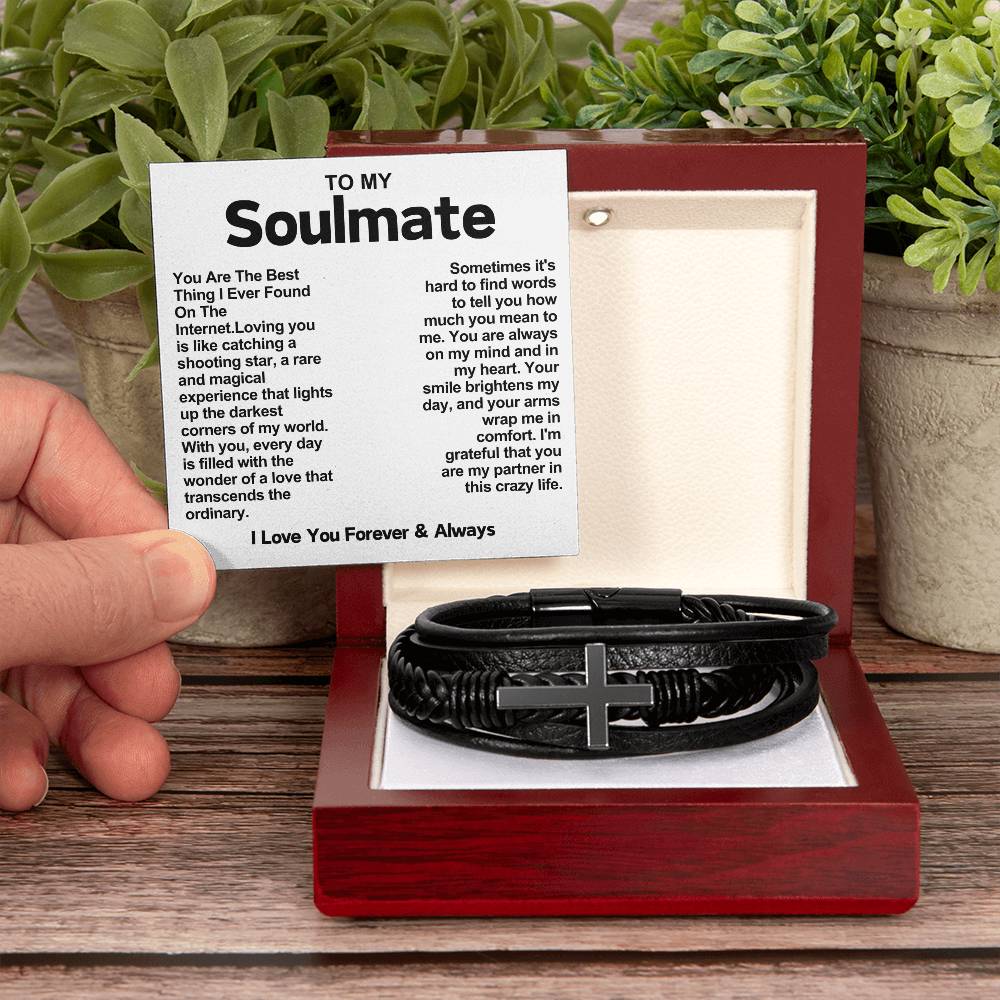 My Soulmate Cross Vegan Leather Bracelet- You Are The Best Thing I Ever Found On The Internet