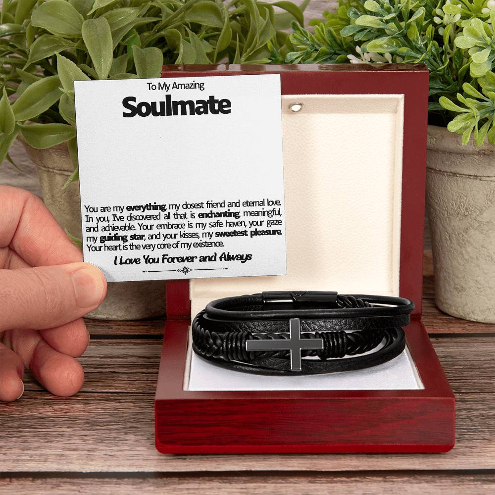 Soulmate Men's Cross Vegan Leather Bracelet