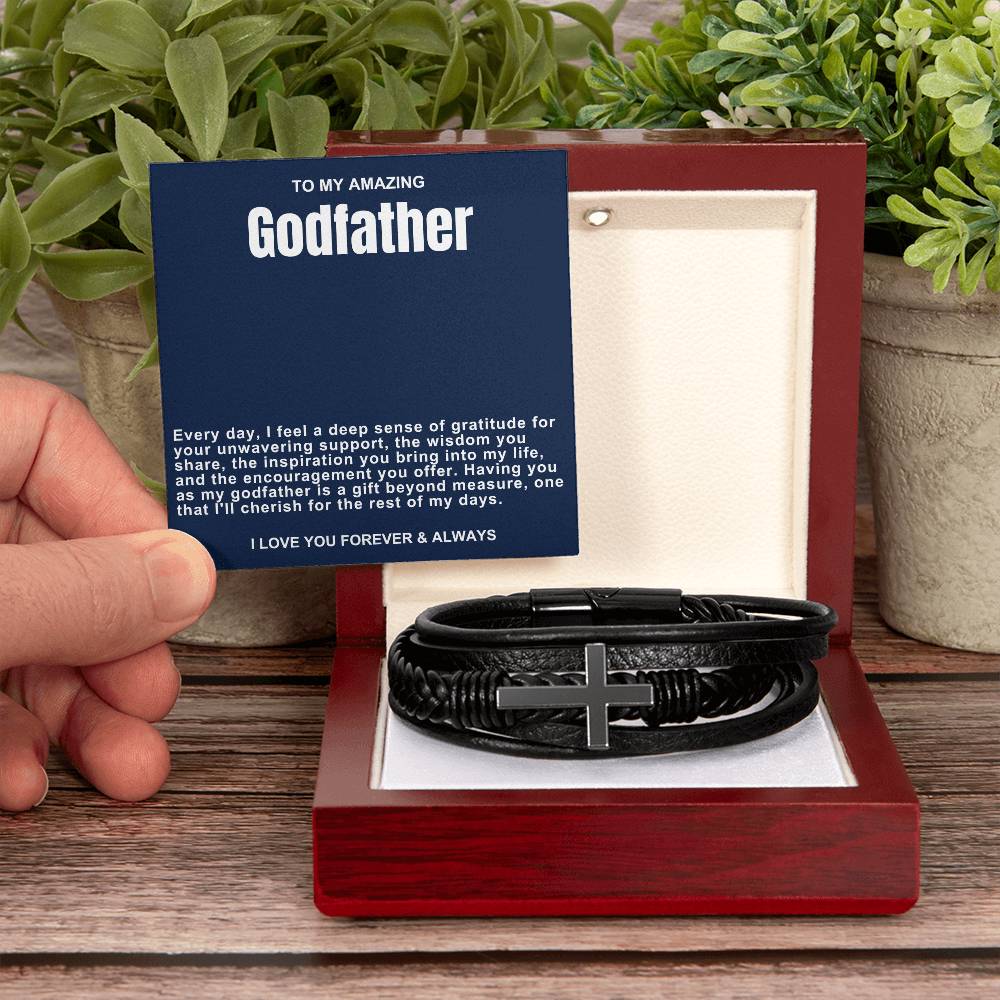 Godfather Men's Cross Vegan Leather Bracelet