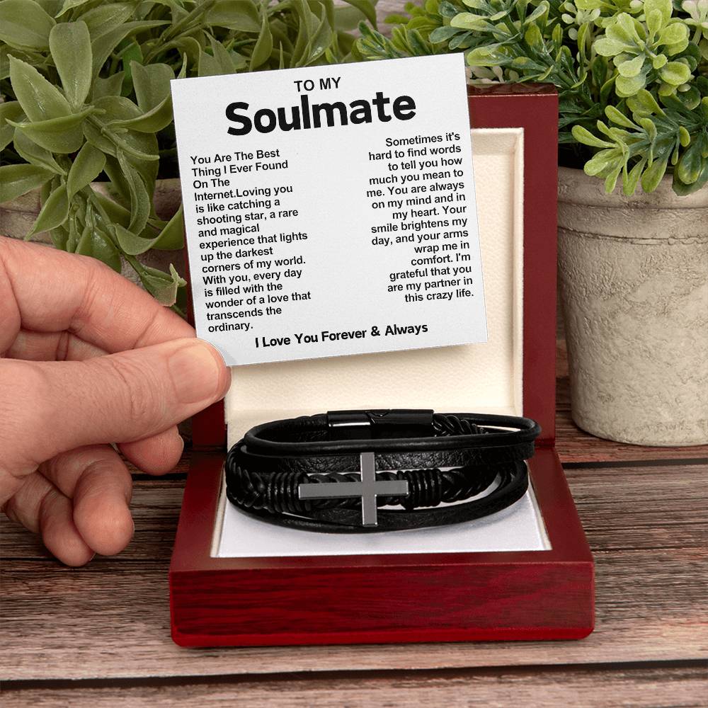 My Soulmate Cross Vegan Leather Bracelet- You Are The Best Thing I Ever Found On The Internet