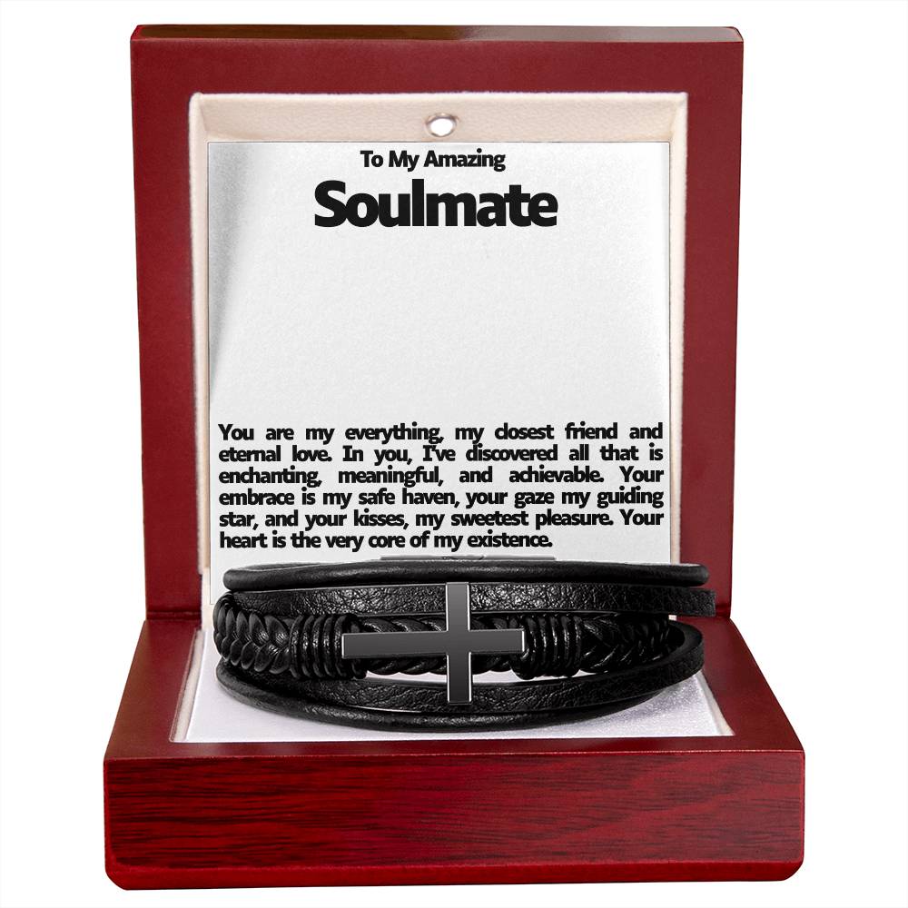 Soulmate Men's Cross Vegan Leather Bracelet