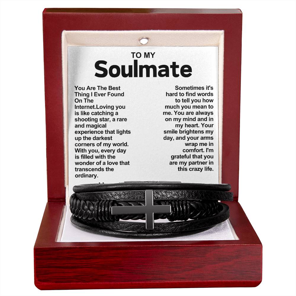 My Soulmate Cross Vegan Leather Bracelet- You Are The Best Thing I Ever Found On The Internet