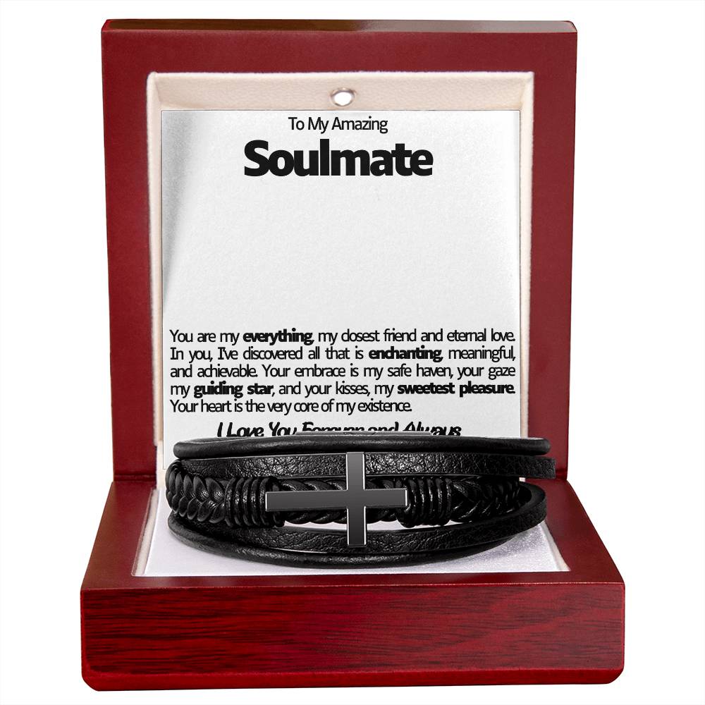 Soulmate Men's Cross Vegan Leather Bracelet