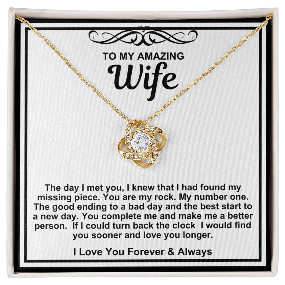 To My Amazing Wife Necklace and Faux Flower Bouquet -In You I have Found My Missing Piece