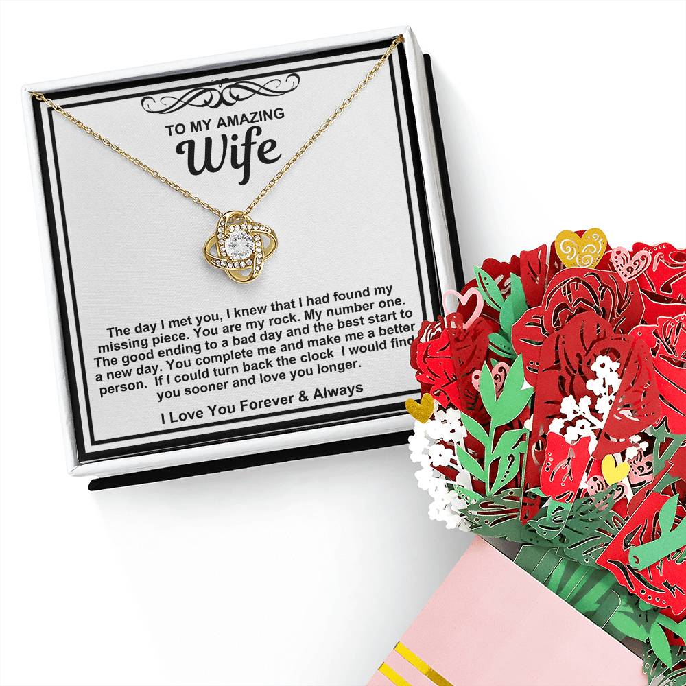 To My Amazing Wife Necklace and Faux Flower Bouquet -In You I have Found My Missing Piece