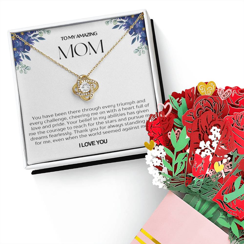 To My Amazing Mom Love Knot Necklace and Flower Bouquet Bundle