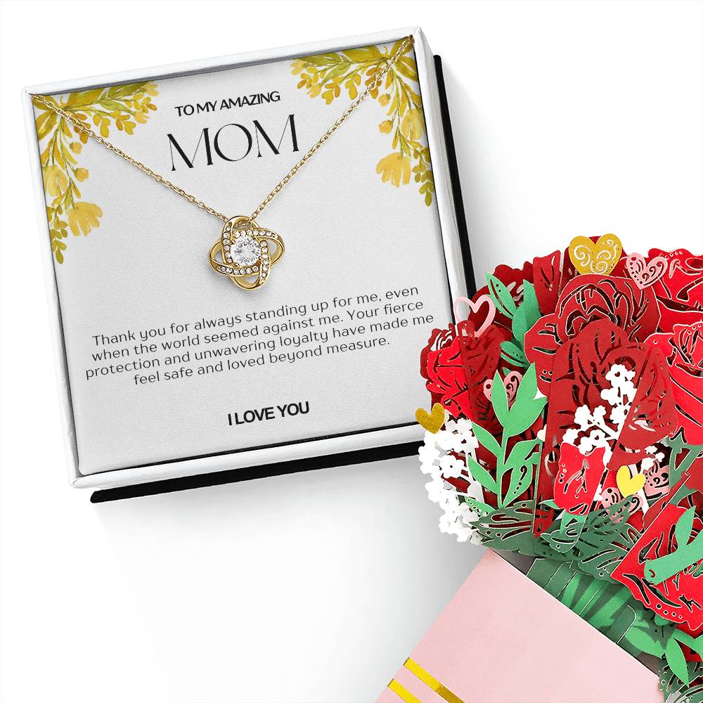 To My Amazing Mom Love Knot Necklace and Flower Bouquet Bundle