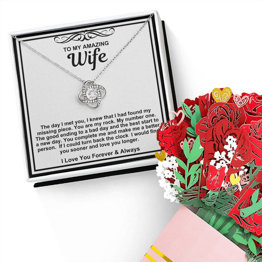 To My Amazing Wife Necklace and Faux Flower Bouquet -In You I have Found My Missing Piece