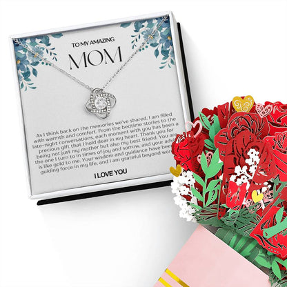 To My Amazing Mom Love Knot Necklace and Flower Bouquet Bundle