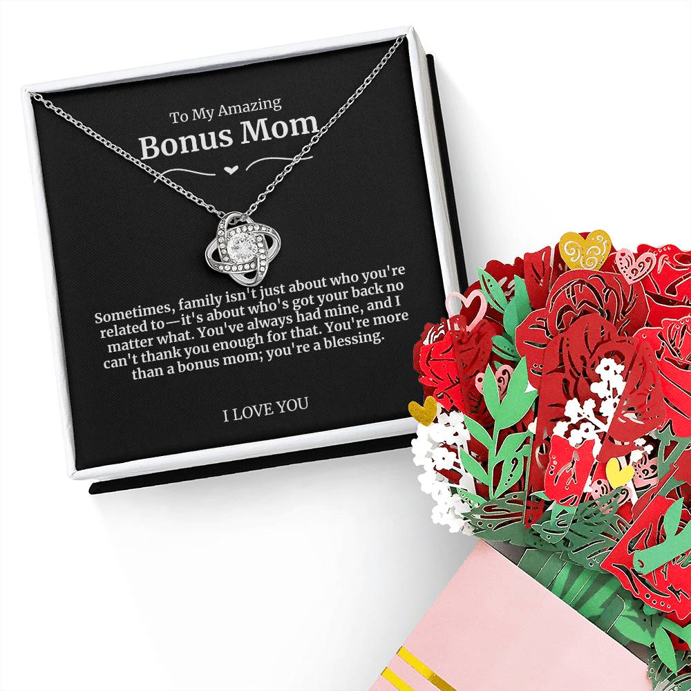 Bonus Mom Love Knot Necklace and Flower Bouquet Bundle