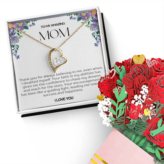 To My Amazing Mom Forever Love Necklace and Flower Bouquet Bundle