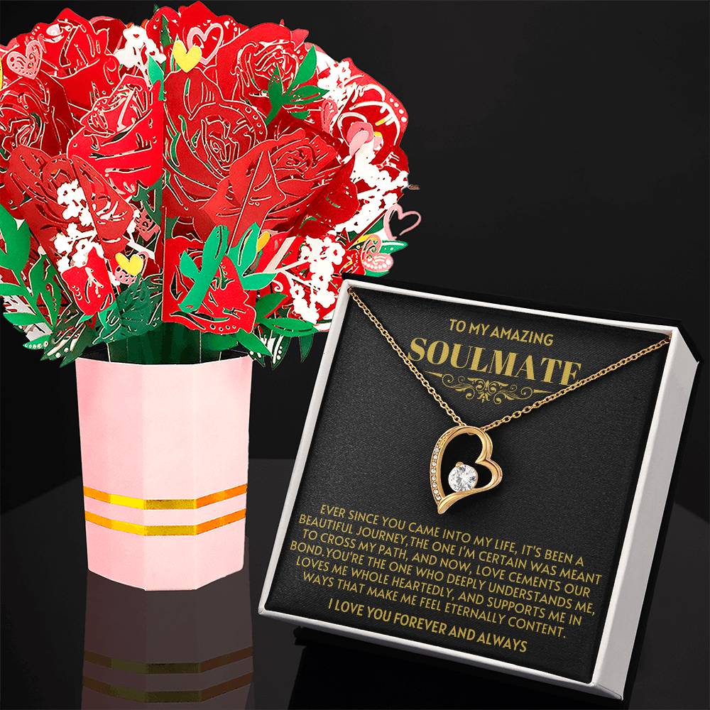 Soulmate Heart Necklace and Flower Bouquet Bundle