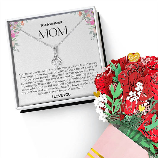 To My Amazing Mom Alluring Beauty Necklace and Flower Bouquet Bundle