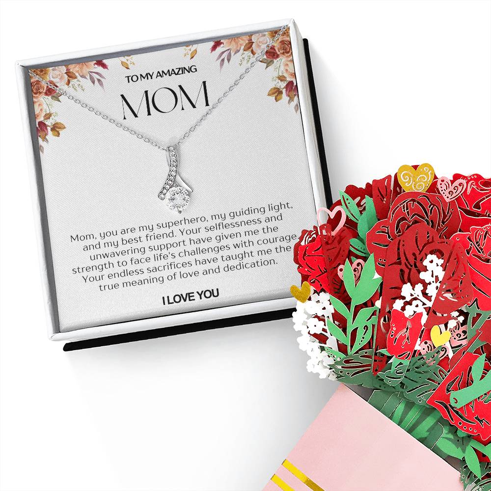 To My Amazing Mom Alluring Beauty Necklace and Flower Bouquet Bundle