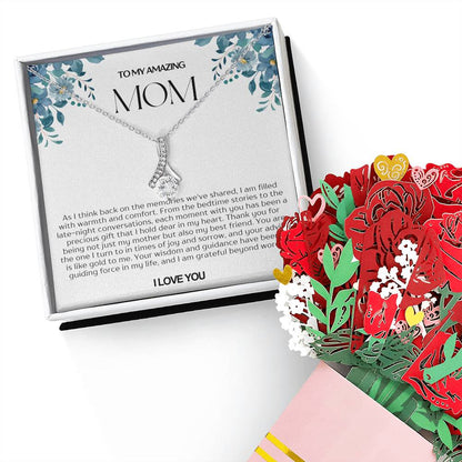 To My Amazing Mom Alluring Beauty Necklace and Flower Bouquet Bundle