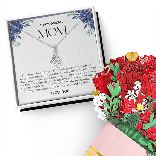 To My Amazing Mom Alluring Beauty Necklace and Flower Bouquet Bundle