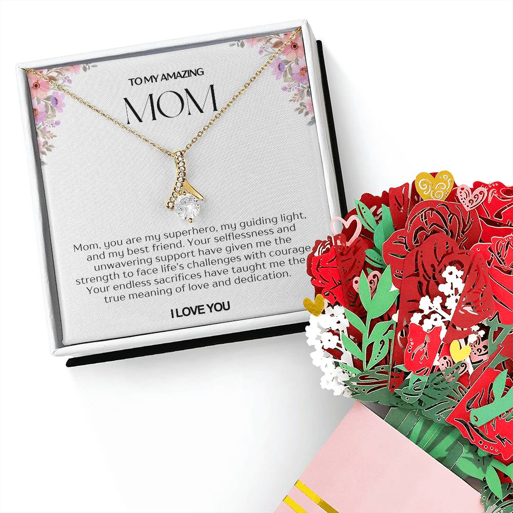 To My Amazing Mom Alluring Beauty Necklace and Flower Bouquet Bundle