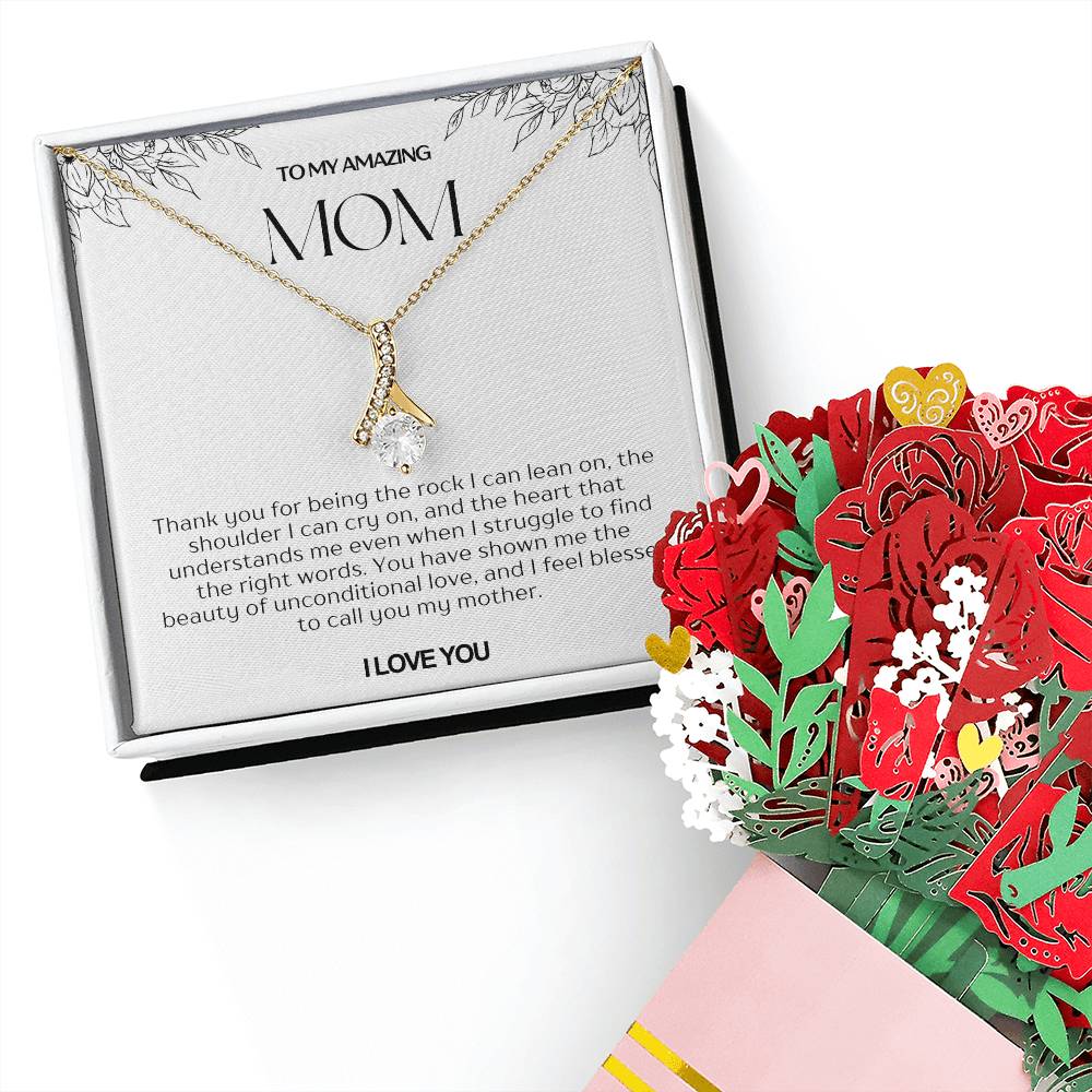 To My Amazing Mom Alluring Beauty Necklace and Flower Bouquet Bundle