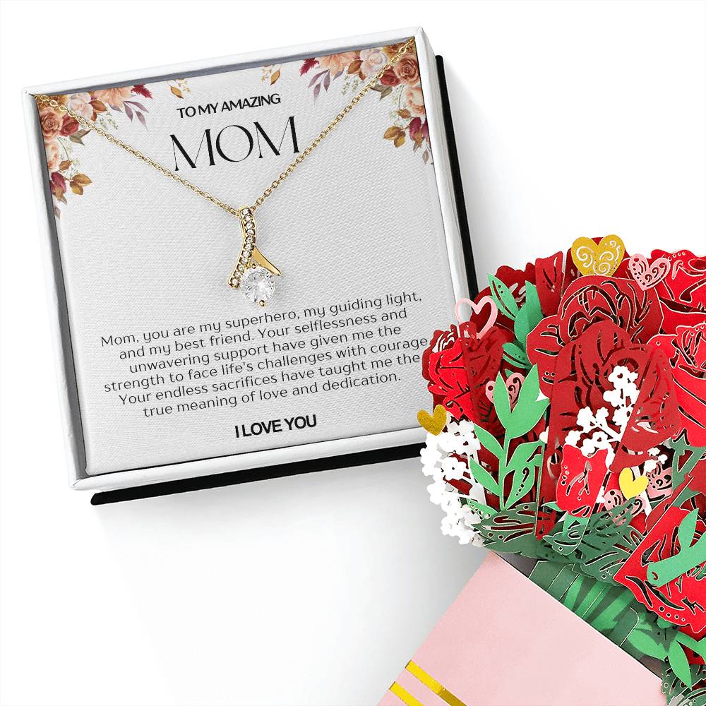 To My Amazing Mom Alluring Beauty Necklace and Flower Bouquet Bundle