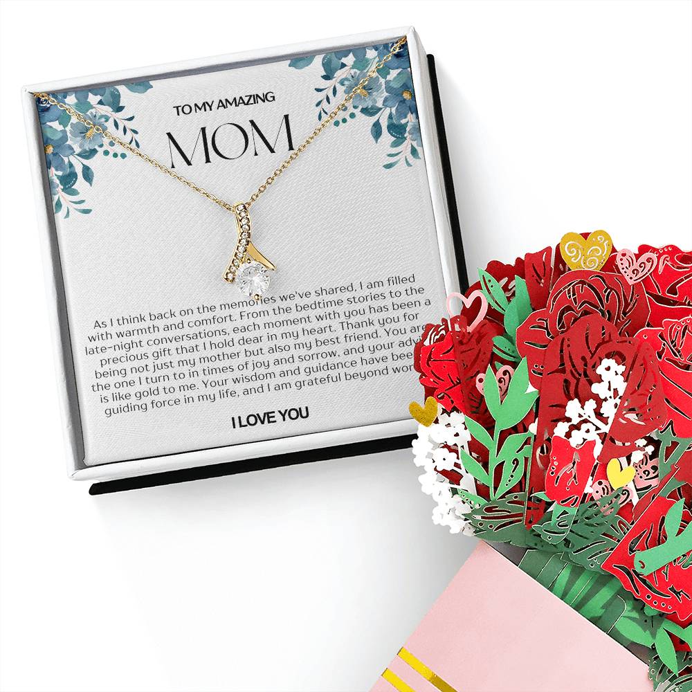 To My Amazing Mom Alluring Beauty Necklace and Flower Bouquet Bundle