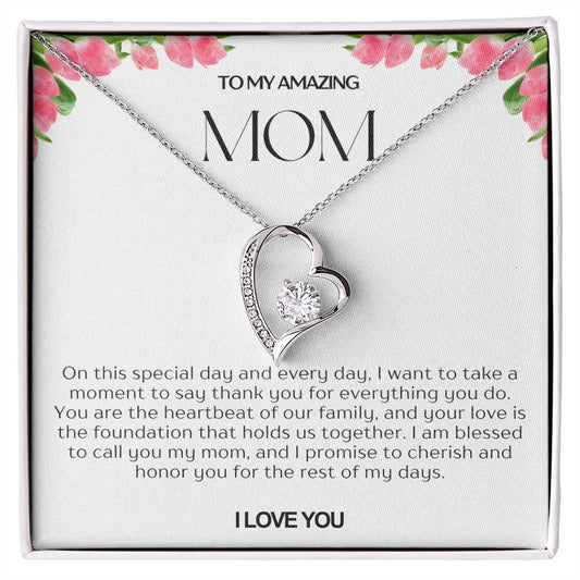 To My Amazing Mom Heart Necklace