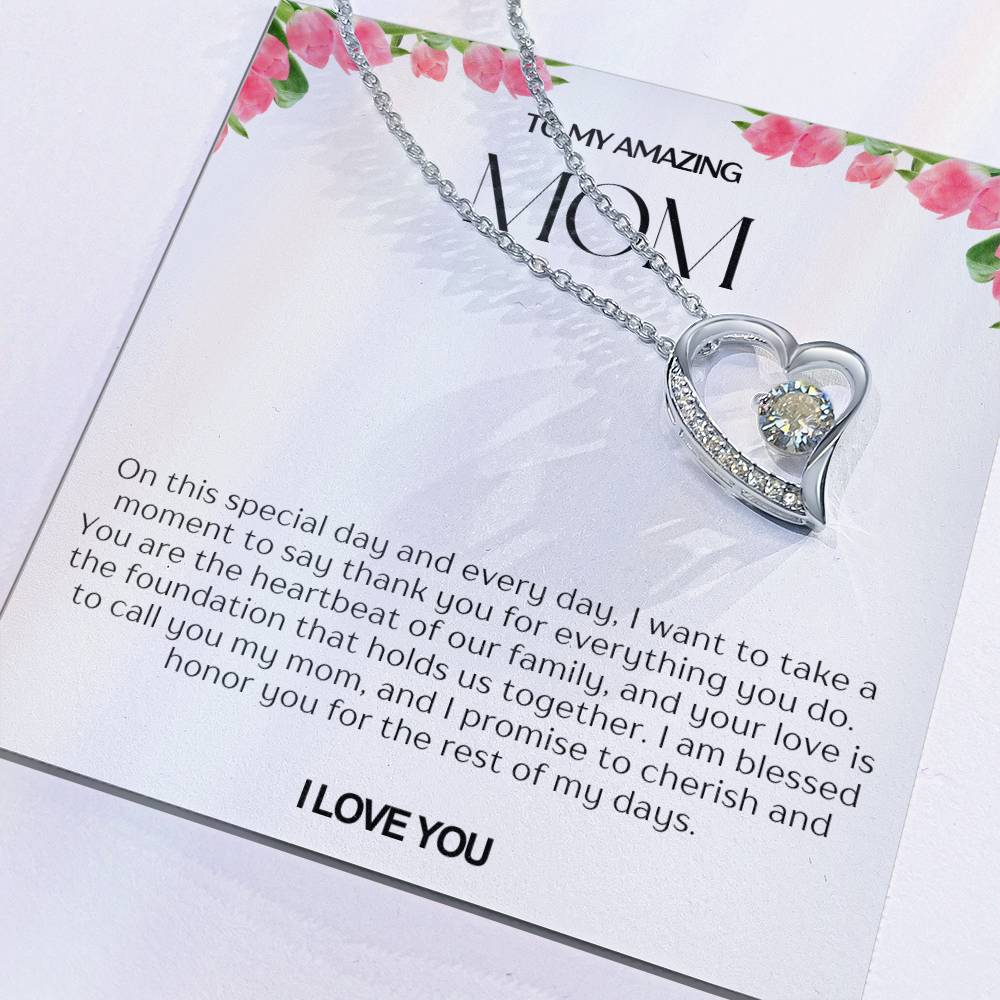 To My Amazing Mom Heart Necklace