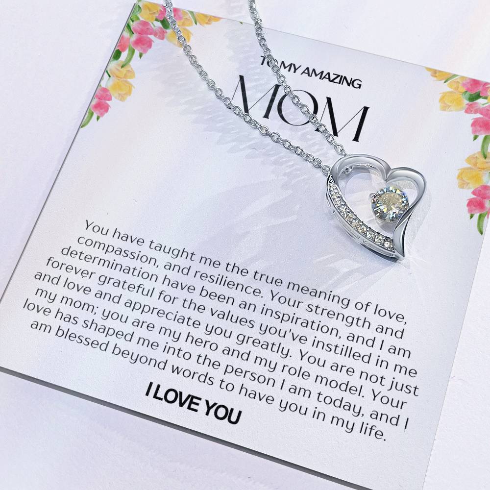 To My Amazing Mom Heart Necklace