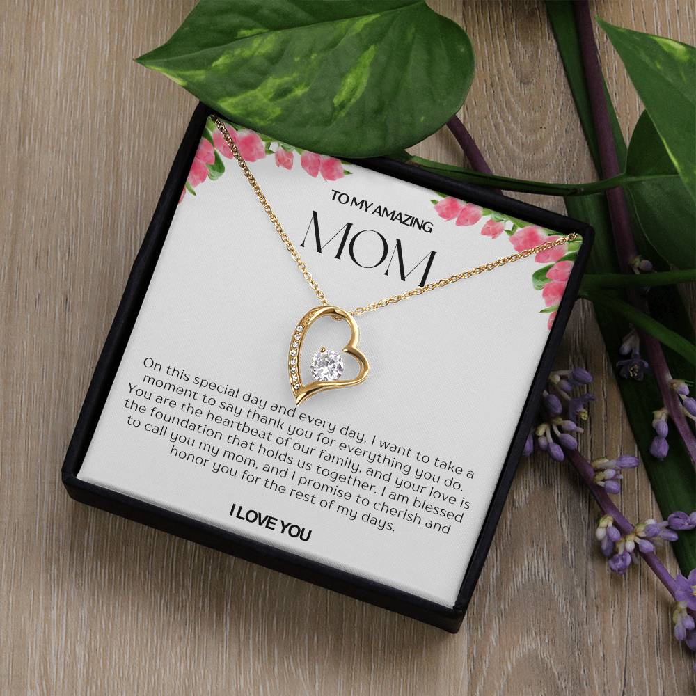 To My Amazing Mom Heart Necklace