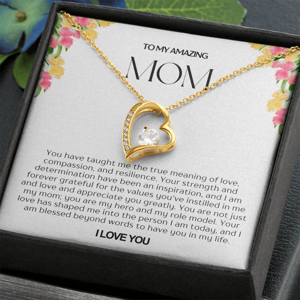 To My Amazing Mom Heart Necklace