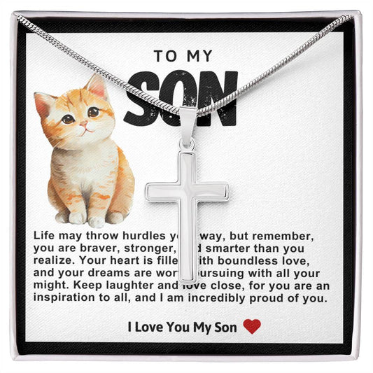 Son Cat Stainless Steel Cross Necklace