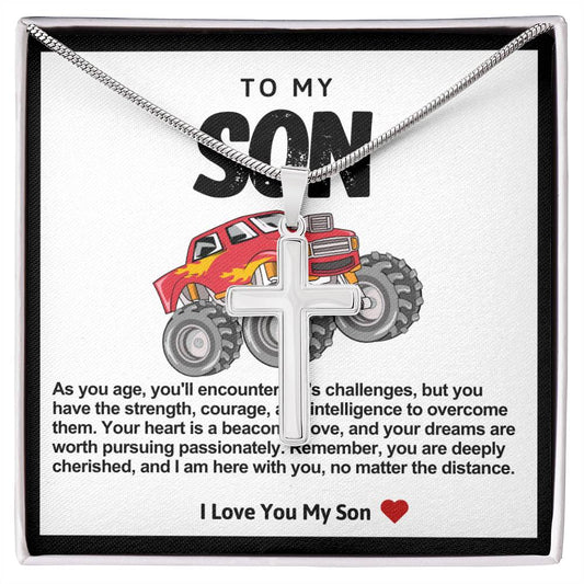 Son Red Monster Car Stainless Steel Cross Necklace