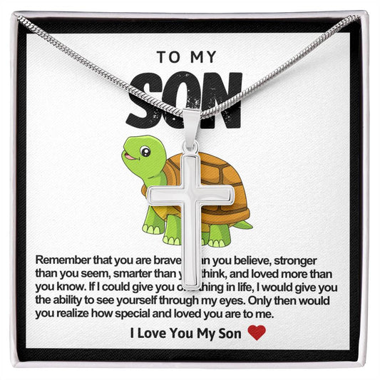 Son Turtle Stainless Steel Cross Necklace