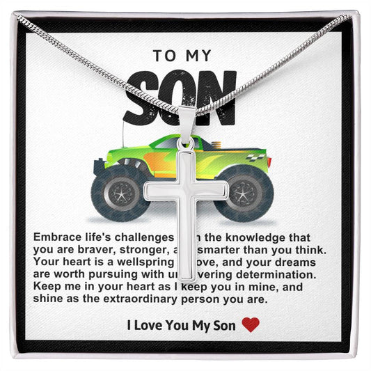 Son Green Monster Car Stainless Steel Cross Necklace