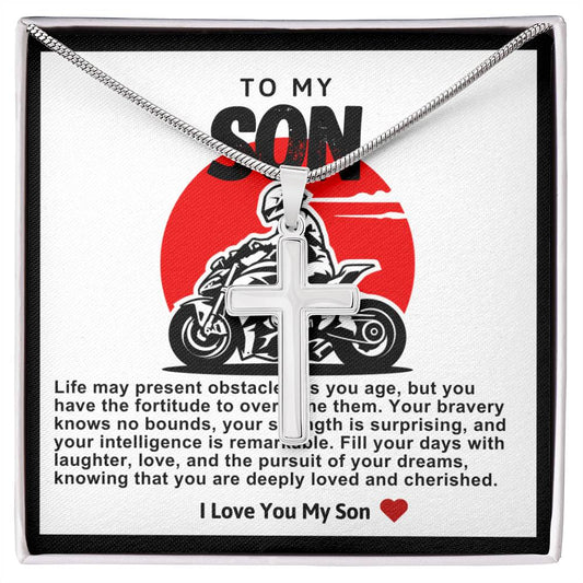 Son Dirt Bike Stainless Steel Cross Necklace