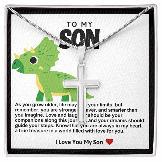 Son Green Dinosaur Stainless Steel Cross Necklace