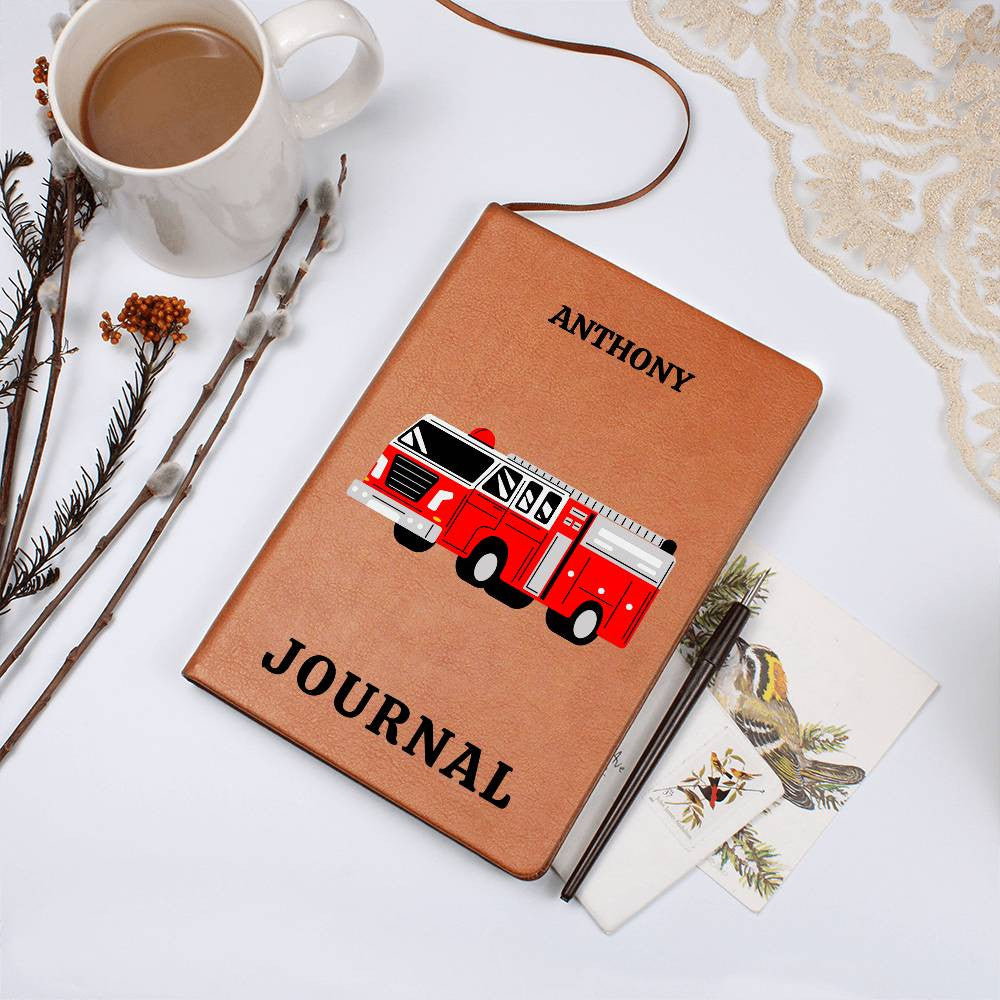 Personalized Journal, Custom Journal, Engraved Lined Journal, Name Diary Journal ,Graphic Journal, Vegan Fire truck Leather Journal